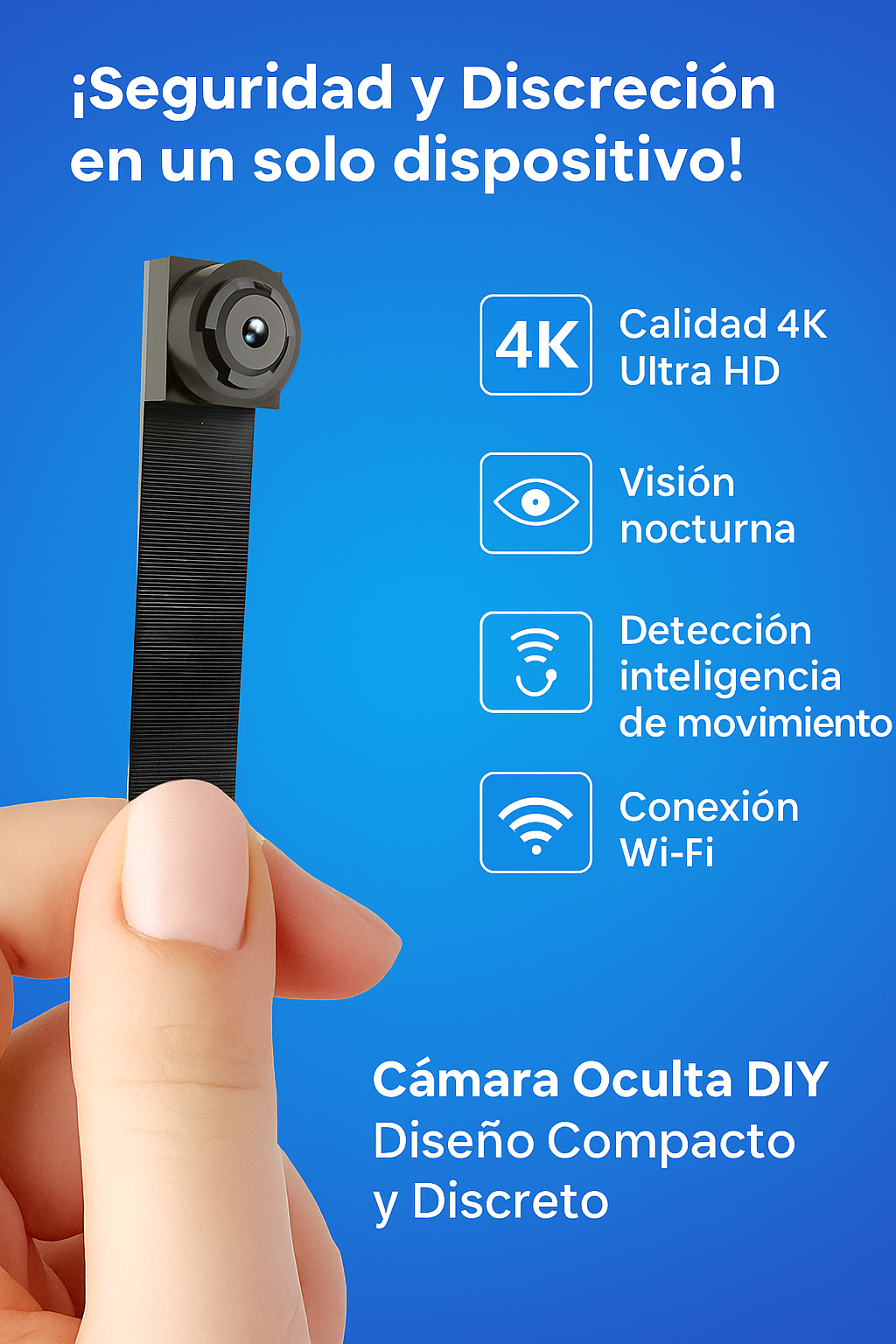 Cámara Espía Wifi Sensor Movimiento Vision Noct. 1080p 2k 4k - Negro