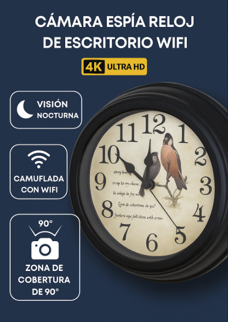 Cámara Espía Reloj De Escritorio Wifi, 4k. - Negro