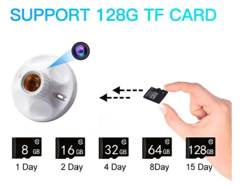 Mini Cámara De Vigilancia Genérica E27 Plafón Bombillo 4k Blanco