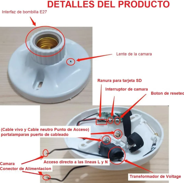 Mini Cámara De Vigilancia Genérica E27 Plafón Bombillo 4k Blanco