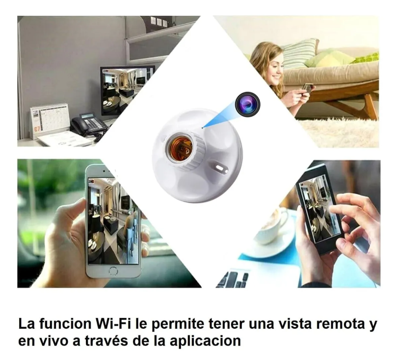 Mini Cámara De Vigilancia Genérica E27 Plafón Bombillo 4k Blanco