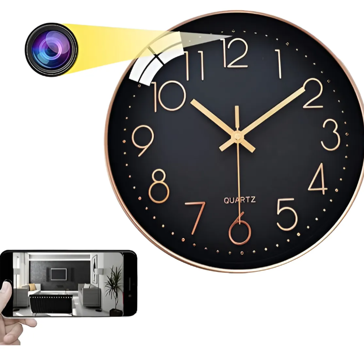 Cámara Espía Reloj De Pared Wifi Hd - Dorado Oscuro