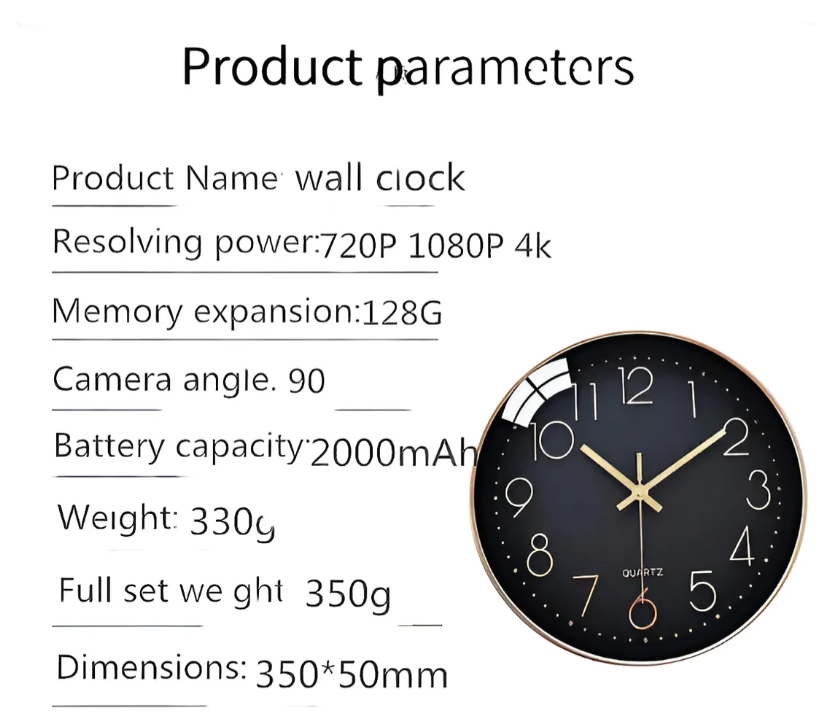 Cámara Espía Reloj De Pared Wifi Hd - Dorado Oscuro
