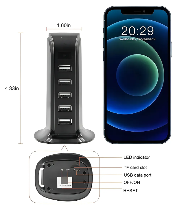Cámara Espía Multipuerto 4k, Wifi - Negro