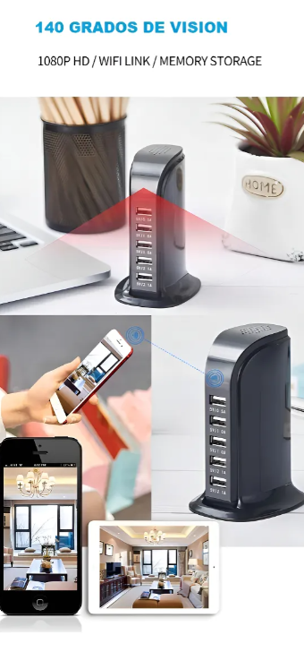 Cámara Espía Multipuerto 4k, Wifi - Negro