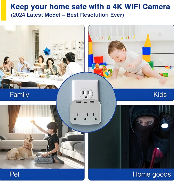 Cámara De Vigilancia Espía 4k, Wifi, Seguridad 24h - Blanco