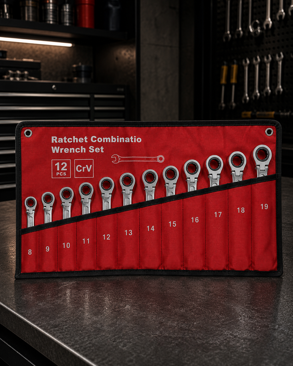 Juego de Llaves Combinadas con Ratchet 12 Piezas Cr-V Profesional